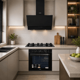 Luxell Built-In Kitchen Appliances Luxell 90cm Black Glass 3-Piece Built-In Kitchen Set with 5-Burner Hob, 650m³/h Hood & 88L Digital Turbo Oven - LXSET-90-88D