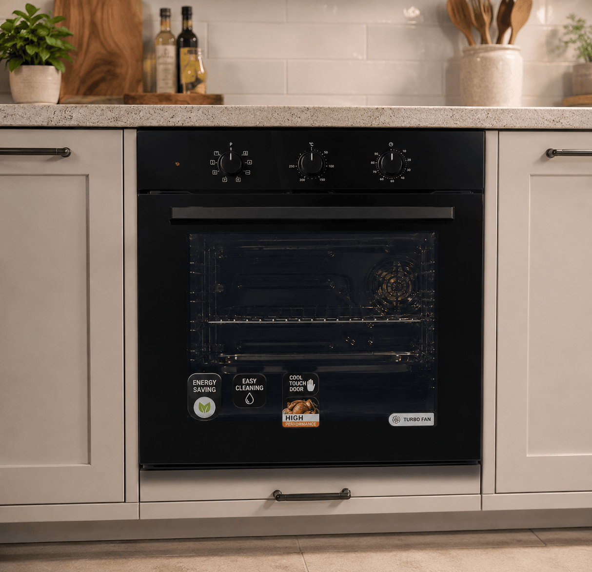 Luxell Built-In Kitchen Appliances Luxell 90cm Black Glass 3-Piece Built-In Kitchen Set with 5-Burner Hob, 650m³/h Hood & 88L Turbo Oven - LXSET-90-88M