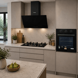 Luxell Built-In Kitchen Appliances Luxell 90cm Black Glass 3-Piece Built-In Kitchen Set with 5-Burner Hob, 650m³/h Hood & 88L Turbo Oven - LXSET-90-88M