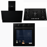 Luxell Built-In Kitchen Appliances Luxell 90cm Black Glass 3-Piece Built-In Kitchen Set with 5-Burner Hob, 650m³/h Hood & 88L Turbo Oven - LXSET-90-88M