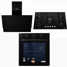 Luxell Built-In Kitchen Appliances Luxell 90cm Black Glass 3-Piece Built-In Kitchen Set with 5-Burner Hob, 650m³/h Hood & 88L Turbo Oven - LXSET-90-88M