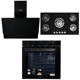 Luxell Built-In Kitchen Appliances Luxell 90cm Black Glass 3-Piece Built-In Kitchen Set with 5-Burner Hob, 650m³/h Hood & 88L Turbo Oven - LXSET-90-88M