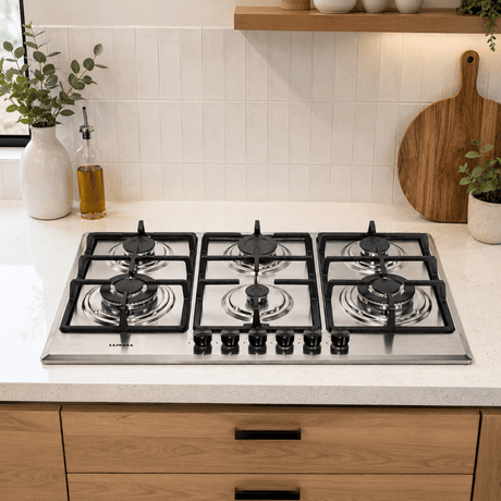Luxell Built-In Kitchen Appliances Luxell 90cm Stainless Steel 3-Piece Built-In Kitchen Set with 105L Double-Fan Oven & 5- or 6-Burner Hob - LXSET-90-SS