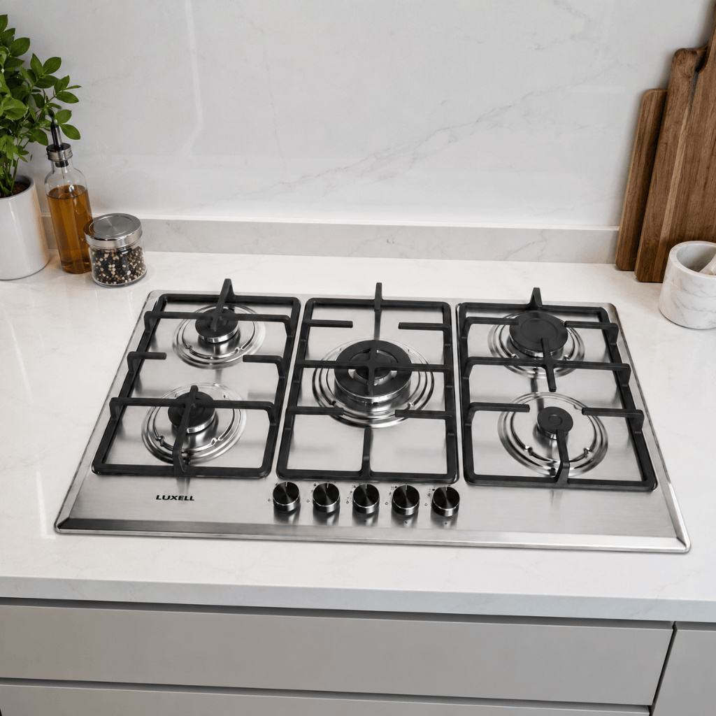 Luxell Built-In Kitchen Appliances Luxell 90cm Stainless Steel 3-Piece Built-In Kitchen Set with 105L Double-Fan Oven & 5- or 6-Burner Hob - LXSET-90-SS