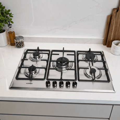Luxell Built-In Kitchen Appliances Luxell 90cm Stainless Steel 3-Piece Built-In Kitchen Set with 105L Double-Fan Oven & 5- or 6-Burner Hob - LXSET-90-SS