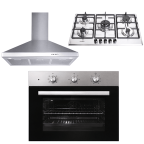Luxell Built-In Kitchen Appliances Luxell 90cm Stainless Steel 3-Piece Built-In Kitchen Set with 105L Double-Fan Oven & 5- or 6-Burner Hob - LXSET-90-SS