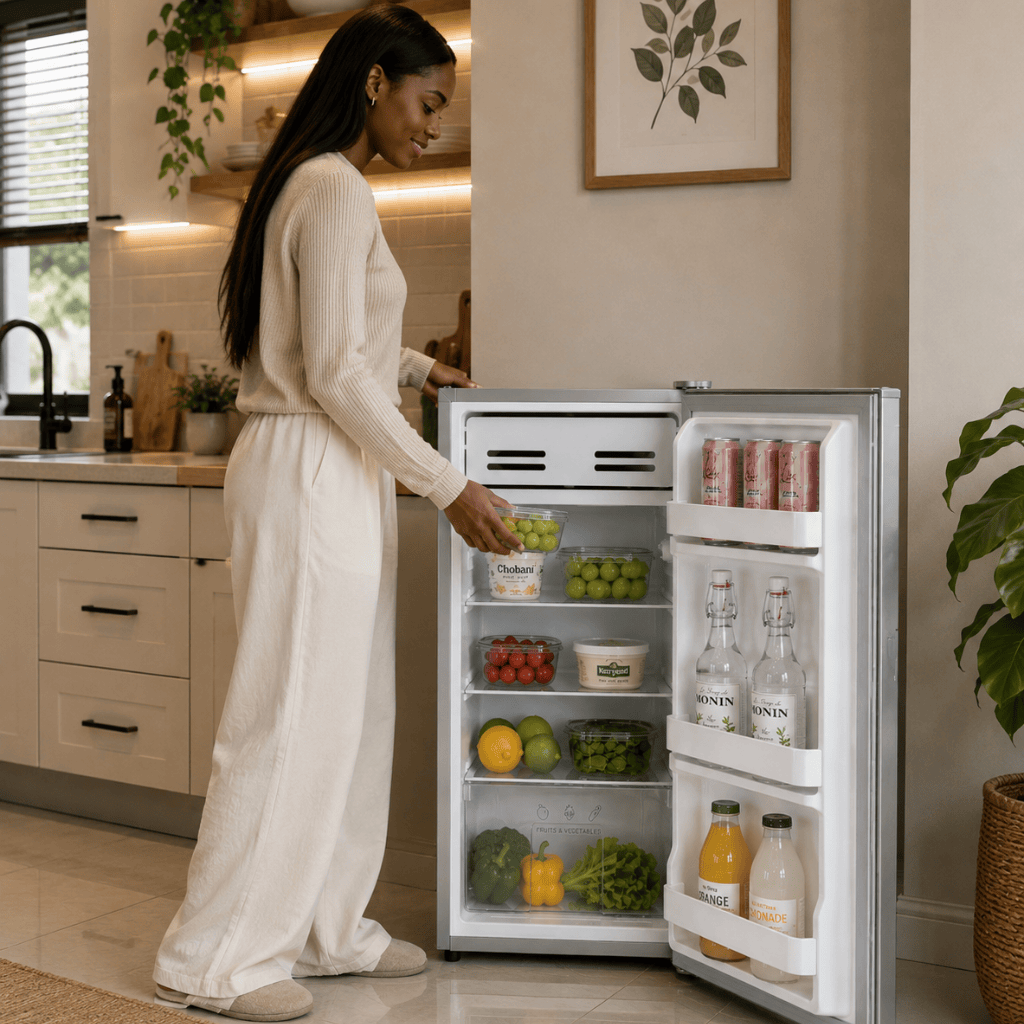 Luxell Refrigerators & Freezers Luxell 94L Compact Single-Door Refrigerator with LED Light, Inox Finish - LXMB-110SL