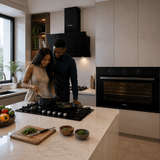 Luxell Built-In Kitchen Appliances Luxell Hex 90cm Black Glass 3-Piece Built-In Kitchen Set with 5-Burner Wok Hob, 650m³/h Hood & 105L Double-Fan Oven - LXSET-HX90-90M