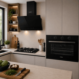 Luxell Built-In Kitchen Appliances Luxell Hex 90cm Black Glass 3-Piece Built-In Kitchen Set with 5-Burner Wok Hob, 650m³/h Hood & 105L Double-Fan Oven - LXSET-HX90-90M