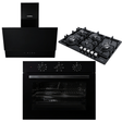 Luxell Built-In Kitchen Appliances Luxell Hex 90cm Black Glass 3-Piece Built-In Kitchen Set with 5-Burner Wok Hob, 650m³/h Hood & 105L Double-Fan Oven - LXSET-HX90-90M
