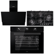 Luxell Built-In Kitchen Appliances Luxell Hex 90cm Black Glass 3-Piece Built-In Kitchen Set with 5-Burner Wok Hob, 650m³/h Hood & 105L Double-Fan Oven - LXSET-HX90-90M