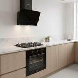 Luxell Built-In Kitchen Appliances Luxell Hex 90cm Black Glass 3-Piece Built-In Kitchen Set with 5-Burner Wok Hob, 650m³/h Hood & 105L Double-Fan Oven - LXSET-HX90-90M