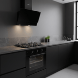 Luxell Built-In Kitchen Appliances Luxell Hex 90cm Black Glass 3-Piece Built-In Kitchen Set with 5-Burner Wok Hob, 650m³/h Hood & 105L Double-Fan Oven - LXSET-HX90-90M