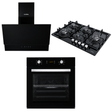 Luxell Built-In Kitchen Appliances Luxell Hex 90cm Black Glass 3-Piece Built-In Kitchen Set with 5-Burner Wok Hob, 650m³/h Hood & 57L Digital Oven - LXSET-HX90-60D