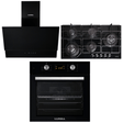 Luxell Built-In Kitchen Appliances Luxell Hex 90cm Black Glass 3-Piece Built-In Kitchen Set with 5-Burner Wok Hob, 650m³/h Hood & 57L Digital Oven - LXSET-HX90-60D