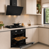 Luxell Built-In Kitchen Appliances Luxell Hex 90cm Black Glass 3-Piece Built-In Kitchen Set with 5-Burner Wok Hob, 650m³/h Hood & 57L Digital Oven - LXSET-HX90-60D