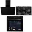 Luxell Built-In Kitchen Appliances Luxell Hex 90cm Black Glass 3-Piece Built-In Kitchen Set with 5-Burner Wok Hob, 650m³/h Hood & 88L Digital Oven - LXSET-HX90-88D