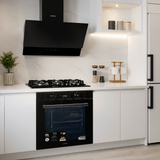Luxell Built-In Kitchen Appliances Luxell Hex 90cm Black Glass 3-Piece Built-In Kitchen Set with 5-Burner Wok Hob, 650m³/h Hood & 88L Digital Oven - LXSET-HX90-88D
