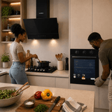 Luxell Built-In Kitchen Appliances Luxell Hex 90cm Black Glass 3-Piece Built-In Kitchen Set with 5-Burner Wok Hob, 650m³/h Hood & 88L Turbo Oven - LXSET-HX90-88M