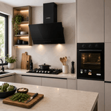 Luxell Built-In Kitchen Appliances Luxell Hex 90cm Black Glass 3-Piece Built-In Kitchen Set with 5-Burner Wok Hob, 650m³/h Hood & 88L Turbo Oven - LXSET-HX90-88M