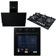 Luxell Built-In Kitchen Appliances Luxell Hex 90cm Black Glass 3-Piece Built-In Kitchen Set with 5-Burner Wok Hob, 650m³/h Hood & 88L Turbo Oven - LXSET-HX90-88M