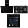 Luxell Built-In Kitchen Appliances Luxell Hex 90cm Black Glass 3-Piece Built-In Kitchen Set with 5-Burner Wok Hob, 650m³/h Hood & 88L Turbo Oven - LXSET-HX90-88M