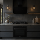 Luxell Built-In Kitchen Appliances Luxell Hex 90cm Black Glass 3-Piece Built-In Kitchen Set with 5-Burner Wok Hob, 650m³/h Hood & 88L Turbo Oven - LXSET-HX90-88M