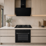 Luxell Built-In Kitchen Appliances Luxell Hex 90cm Black Glass 3-Piece Built-In Kitchen Set with 5-Burner Wok Hob, 650m³/h Hood & 88L Turbo Oven - LXSET-HX90-88M