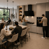 Luxell Built-In Kitchen Appliances Luxell Hex 90cm Black Glass 3-Piece Built-In Kitchen Set with 5-Burner Wok Hob, 650m³/h Hood & Convection Oven - LXSET-HX90-60M