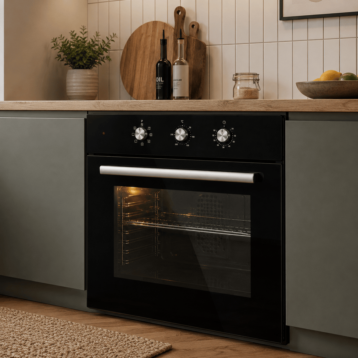 Luxell Built-In Kitchen Appliances Luxell Hex 90cm Black Glass 3-Piece Built-In Kitchen Set with 5-Burner Wok Hob, 650m³/h Hood & Convection Oven - LXSET-HX90-60M
