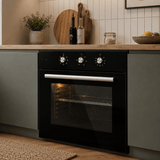 Luxell Built-In Kitchen Appliances Luxell Hex 90cm Black Glass 3-Piece Built-In Kitchen Set with 5-Burner Wok Hob, 650m³/h Hood & Convection Oven - LXSET-HX90-60M