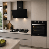 Luxell Built-In Kitchen Appliances Luxell Hex 90cm Black Glass 3-Piece Built-In Kitchen Set with 5-Burner Wok Hob, 650m³/h Hood & Convection Oven - LXSET-HX90-60M
