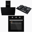 Luxell Built-In Kitchen Appliances Luxell Hex 90cm Black Glass 3-Piece Built-In Kitchen Set with 5-Burner Wok Hob, 650m³/h Hood & Convection Oven - LXSET-HX90-60M