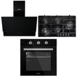 Luxell Built-In Kitchen Appliances Luxell Hex 90cm Black Glass 3-Piece Built-In Kitchen Set with 5-Burner Wok Hob, 650m³/h Hood & Convection Oven - LXSET-HX90-60M
