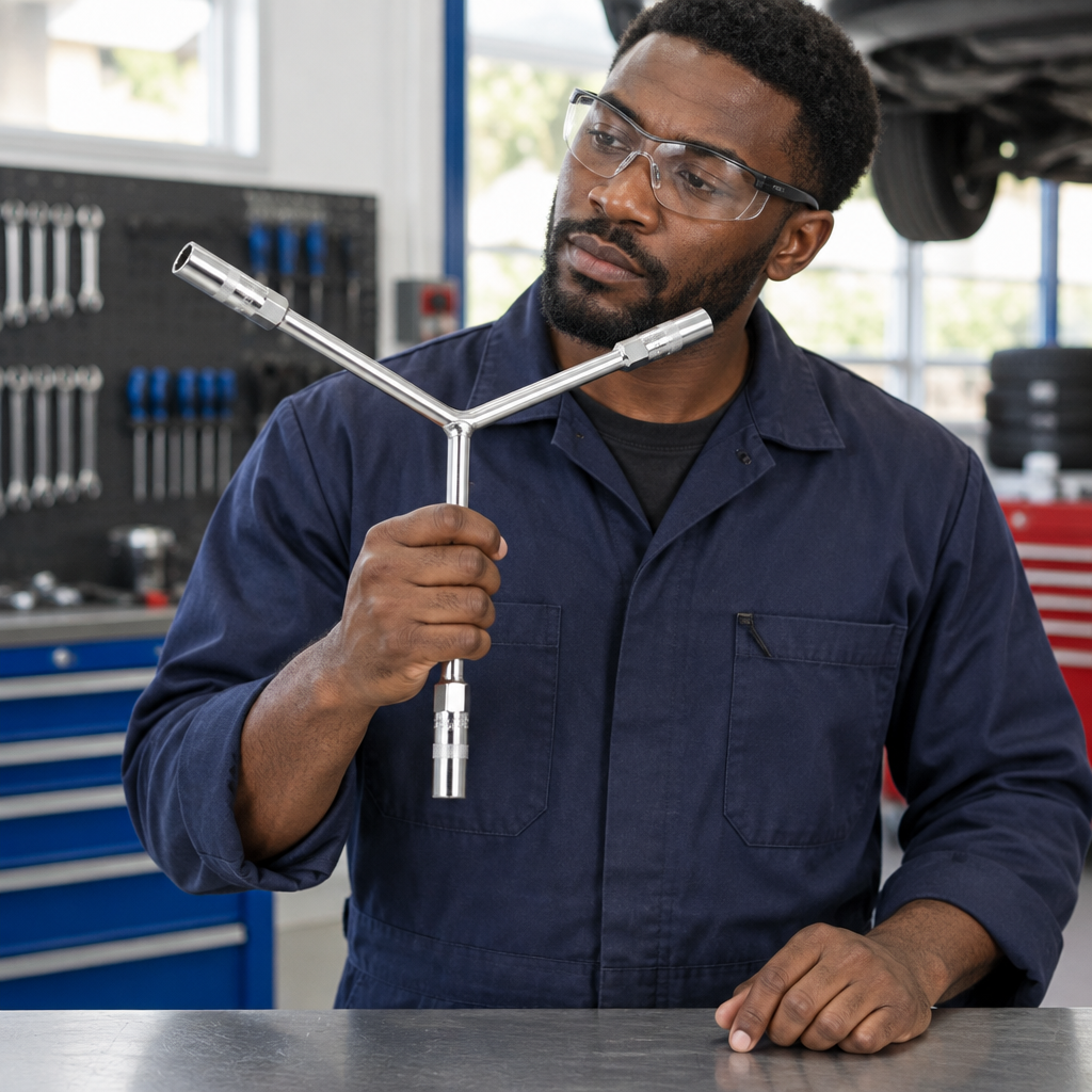Mechanic holding and inspecting the Coofix Y-type socket wrench