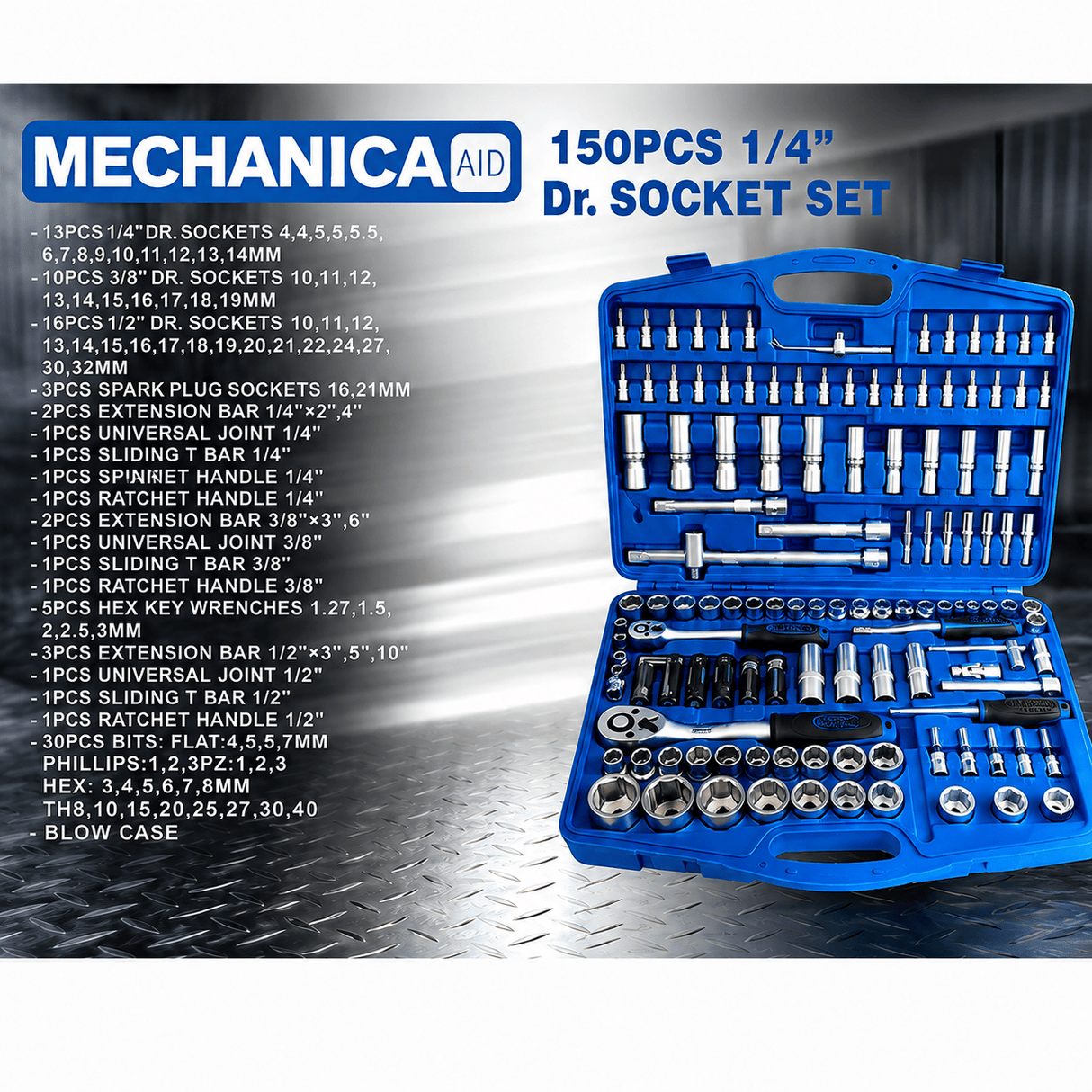 Mechanica Sockets & Hex Keys Mechanica 150-Piece 1/4", 3/8" & 1/2" Drive Socket Set - ME150