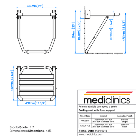 Mediclinics Bathroom Accessories Mediclinics Bathroom Folding Seat With Wall Support