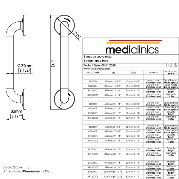 Mediclinics Bathroom Accessories Mediclinics Chrome Straight Grab Bar