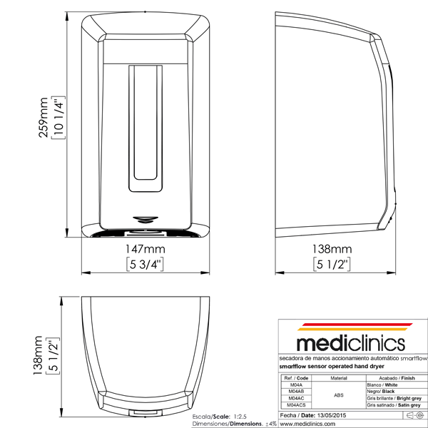 Mediclinics Dryers & Dispensers Mediclinics Smartflow Sensor Operated Hand Dryer - M04AC