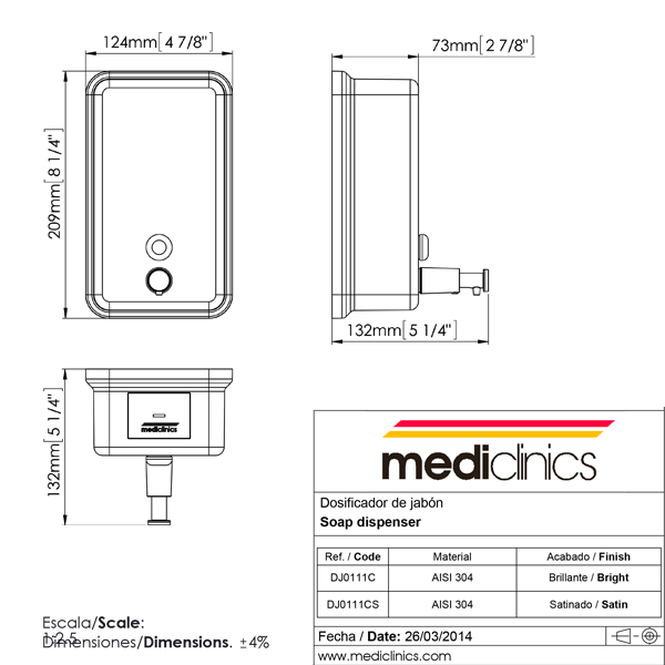 Mediclinics Dryers & Dispensers Mediclinics Surface Push-Button Liquid Soap Dispenser