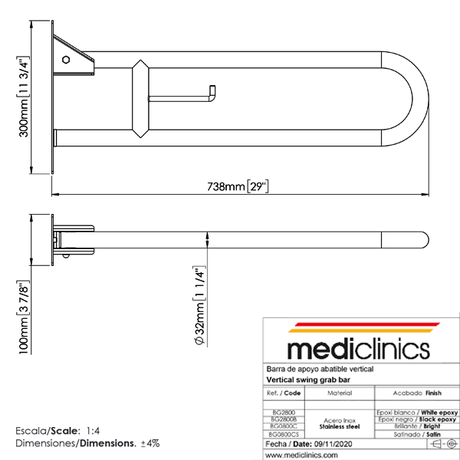 Mediclinics Bathroom Accessories Mediclinics Vertical Swing Grab Bar