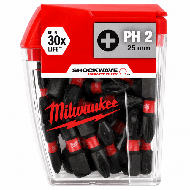 Milwaukee Screwdriver Bits Milwaukee 25 Pieces Shockwave Impact Duty Screwdriver Bit Set PH2 25MM - 4932430853