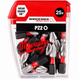 Milwaukee Screwdriver Bits Milwaukee 25 Pieces Shockwave Impact Duty Screwdriver Bit Set PZ2 25MM - 4932430864