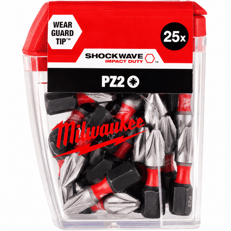 Milwaukee Screwdriver Bits Milwaukee 25 Pieces Shockwave Impact Duty Screwdriver Bit Set PZ2 25MM - 4932430864