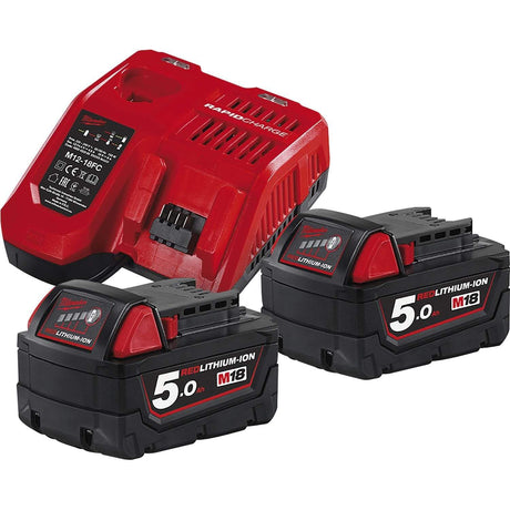 Milwaukee Batteries & Chargers Milwaukee M18™ 2 Pair 5.0 Ah Battery & Multi Voltage Fast Charger 18V Pack- M18 NRG-502