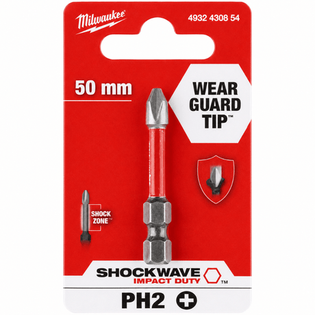 Milwaukee Screwdriver Bits Milwaukee Shockwave Impact Duty Screwdriver Bit PH2 50MM - 4932430854