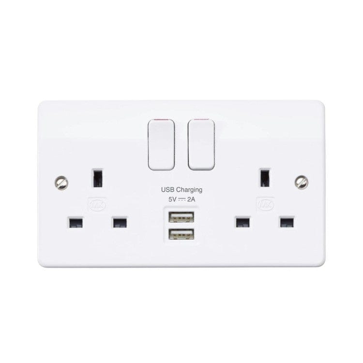 MK Electric Switches & Sockets MK Electric 13A Double 2-Gang Socket with 2 USB