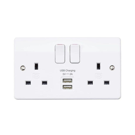 MK Electric Switches & Sockets MK Electric 13A Double 2-Gang Socket with 2 USB