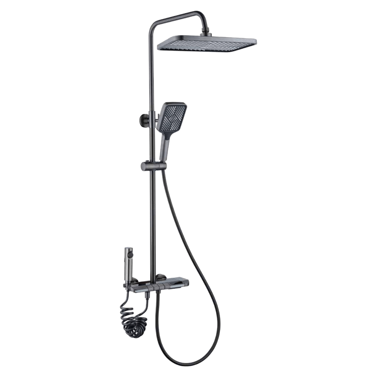 Nate bathroom Shower Set Doli Bathroom Gun Grey Wall Mounted Four-Function Square Rain Shower Set with Temperature Reader, Led Light & Timer - 5BN