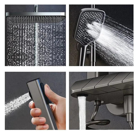 Nate bathroom Shower Set Doli Bathroom Matte Gun Grey Wall Mounted Four-Function Square Rain Shower Set with Temperature Reader & Timer - 6BN